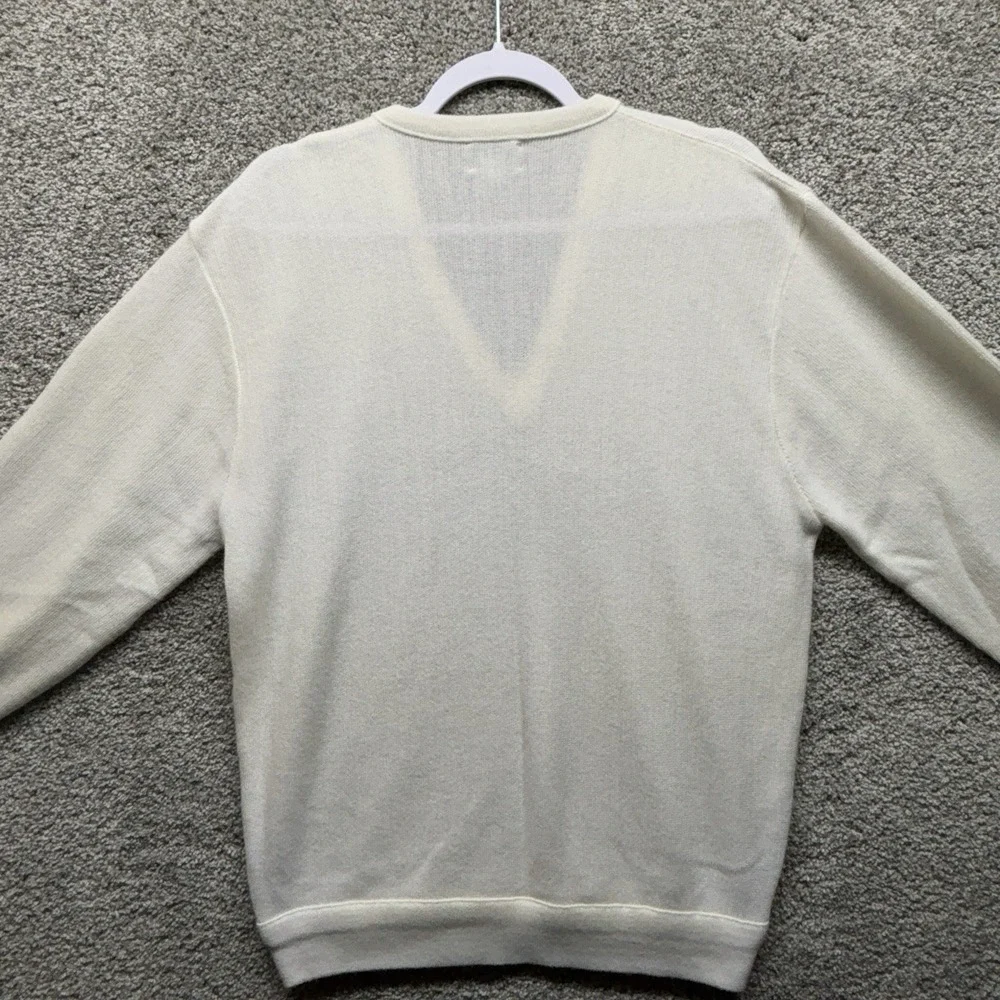 Vintage IZOD Lacoste Sweater Mens Large White Grandpa V Neck Orlon‎ Made USA 80s
